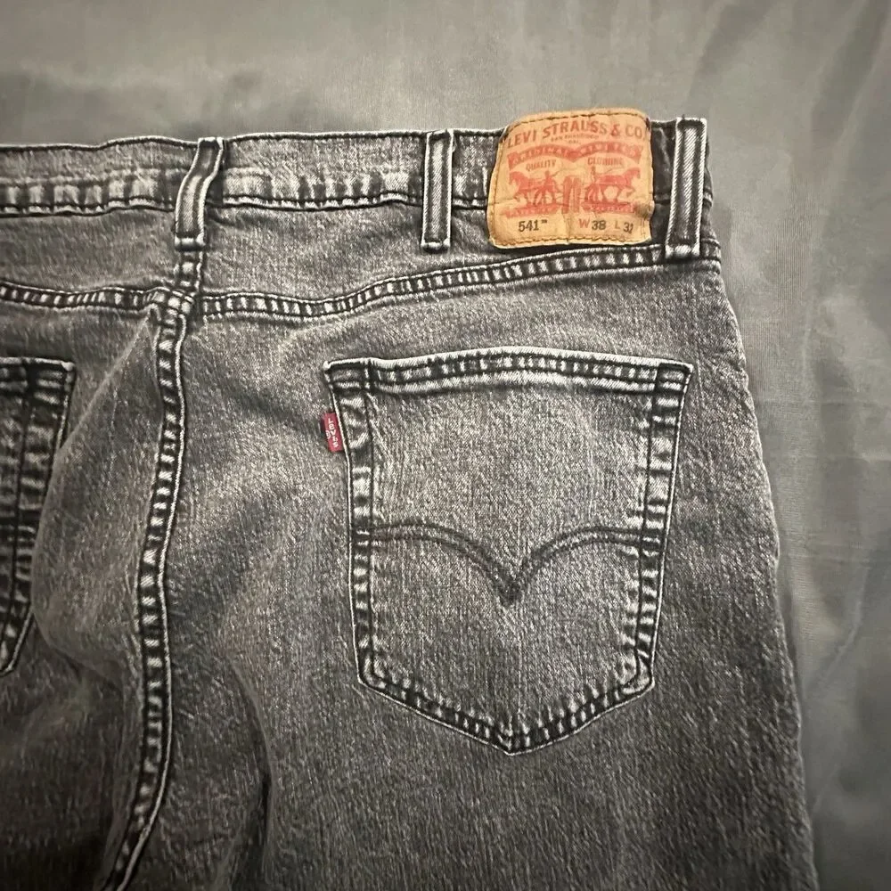 Levis 541 Jeans Men 38x32 Black Acid Wash Faded Denim Relaxed Festival